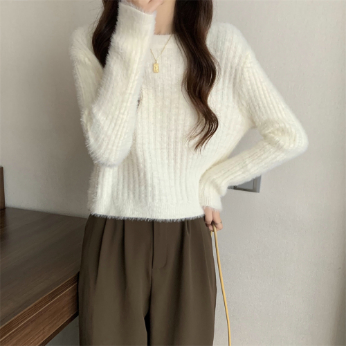 Real price autumn and winter new gentle style versatile loose soft waxy long sleeve short knitted sweater