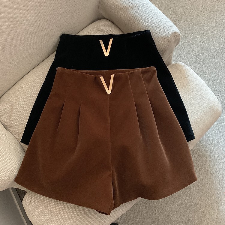Real price autumn and winter retro V letter high waist velvet boots pants fashion hot pants