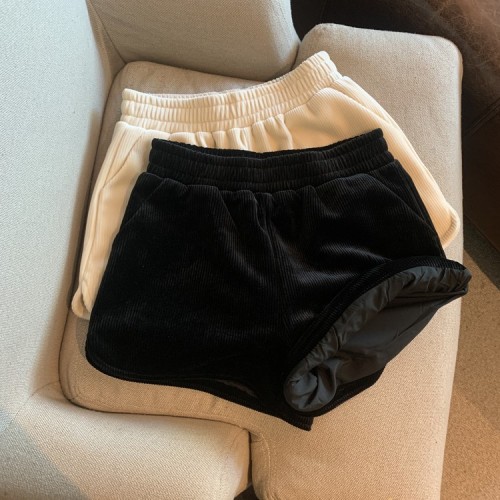 Real shooting real price autumn and winter versatile baby velvet pit stripe split shorts hot girl hot pants boots pants