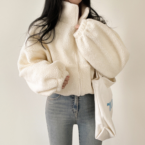 Real shooting Korean lamb wool basic style short style versatile lazy style thickened cardigan coat