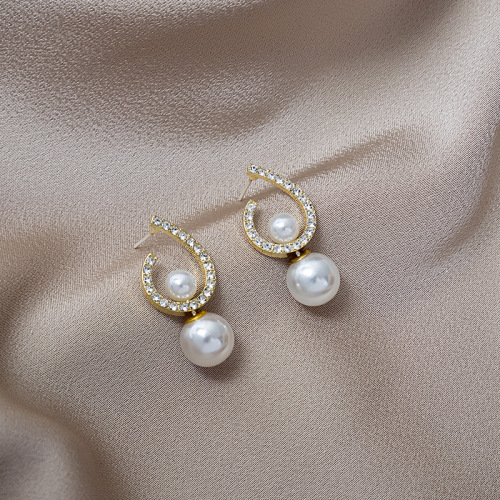 Real shot silver needle diamond irregular water drop pearl earrings French elegant fashion earrings accessories