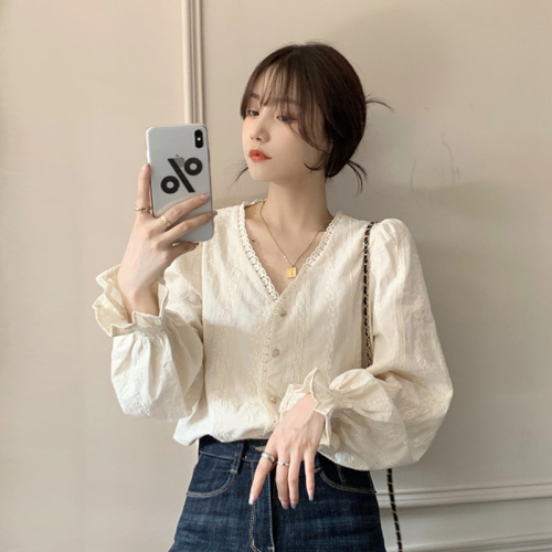Gentle style top women's wear in spring and autumn,  new French design, versatile foreign style long sleeved shirt
