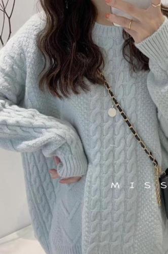 Retro twist soft wind sweater women wear new round neck pullover in autumn and winter, lazy loose sweater fashion