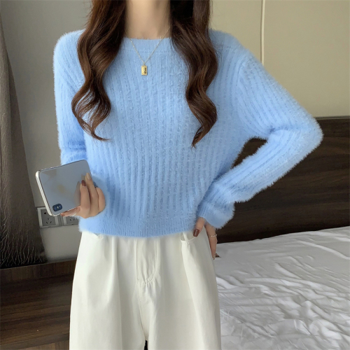 Real price autumn and winter new gentle style versatile loose soft waxy long sleeve short knitted sweater