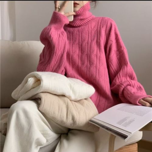 High neck sweater women's loose outer wear  new autumn and winter lazy wind inside with Japanese pop thickened bottom shirt