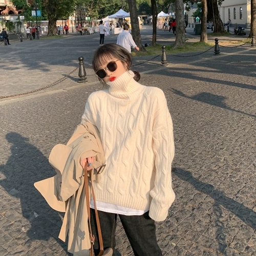 High neck sweater women's loose outer wear  new autumn and winter lazy wind inside with Japanese pop thickened bottom shirt