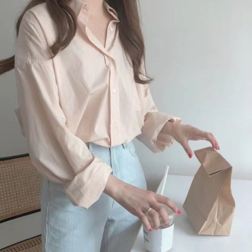 Apricot pink shirt temperament loose casual fashion versatile shirt small shirt foreign style long sleeve blouse women