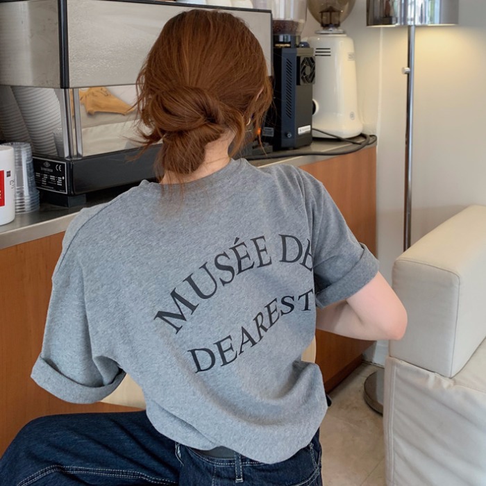 2022 spring and summer Korean version simple back letter printed short sleeve T-shirt women's loose round neck with bottomed Shirt Top