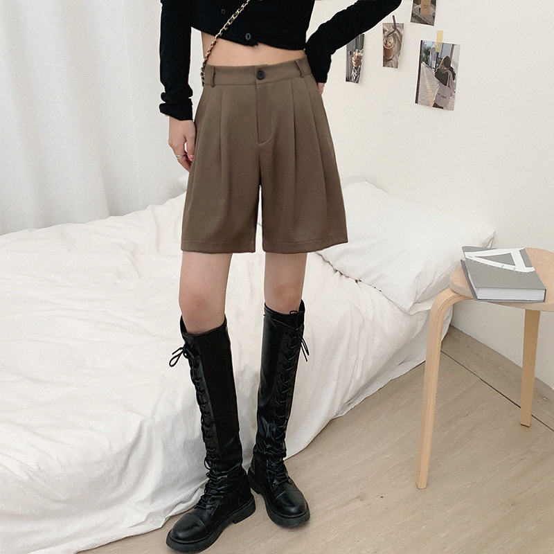 Real price 2021 New Suit Shorts high waist straight tube casual loose wide leg versatile pants women