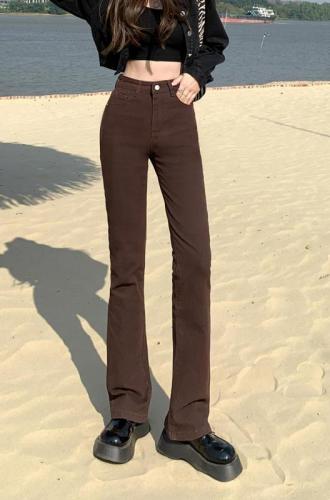 Real shot Caramel tall simple and generous design style high waist thin wide leg pants elastic fashion