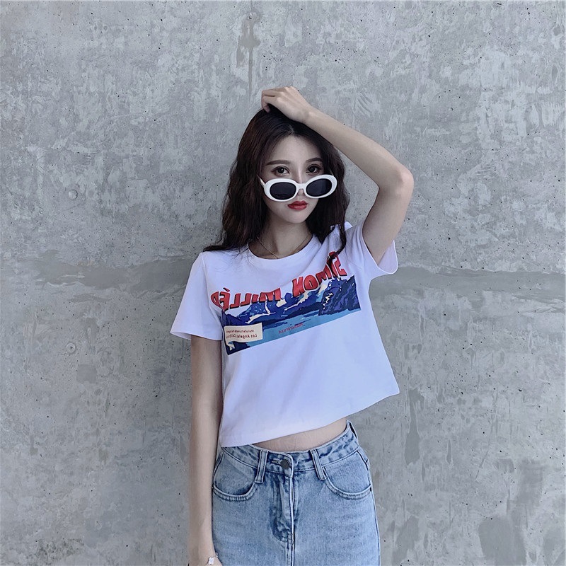 2022 summer white short T-shirt women's short sleeve fashion slim fit slim foreign style navel exposed heart machine top women