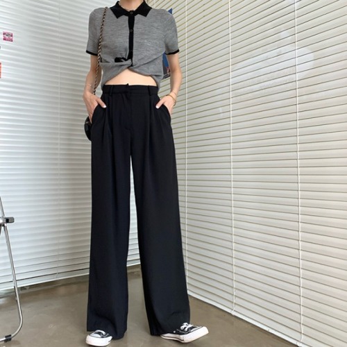 2021 summer thin high waist straight suit pants Korean version loose hanging feeling thin floor dragging white wide leg pants