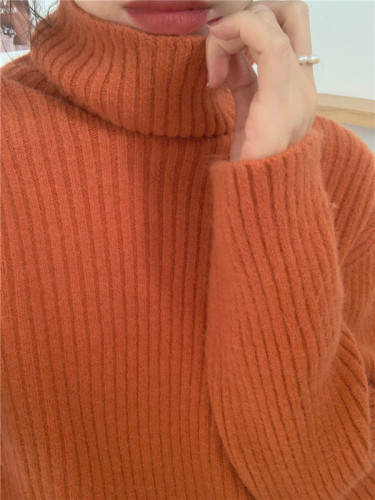 Real shot real price Korean version simple solid color waxy Jiji candy color high collar bottomed sweater 3 colors