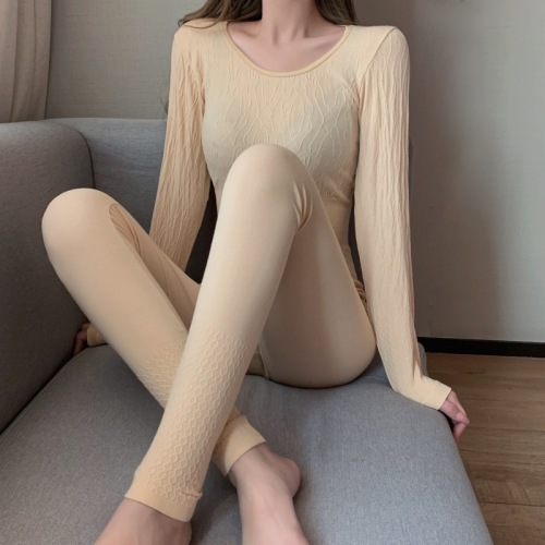 Real shot real price large elastic soft low neck round neck thermal underwear shaping body beauty autumn and winter tight Leggings set
