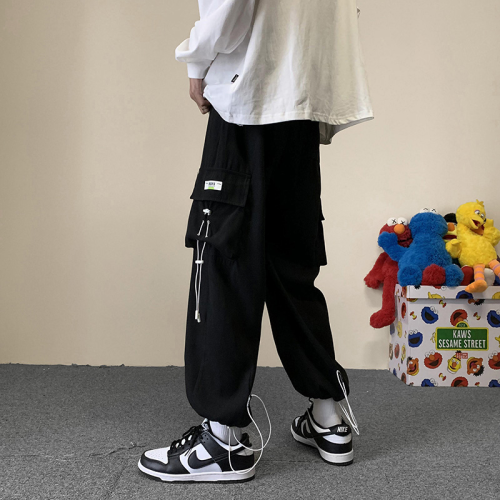 Overalls fashion brand Hong Kong Style loose drawstring leg binding fashion nine point casual pants autumn ruffian handsome fried Street pants