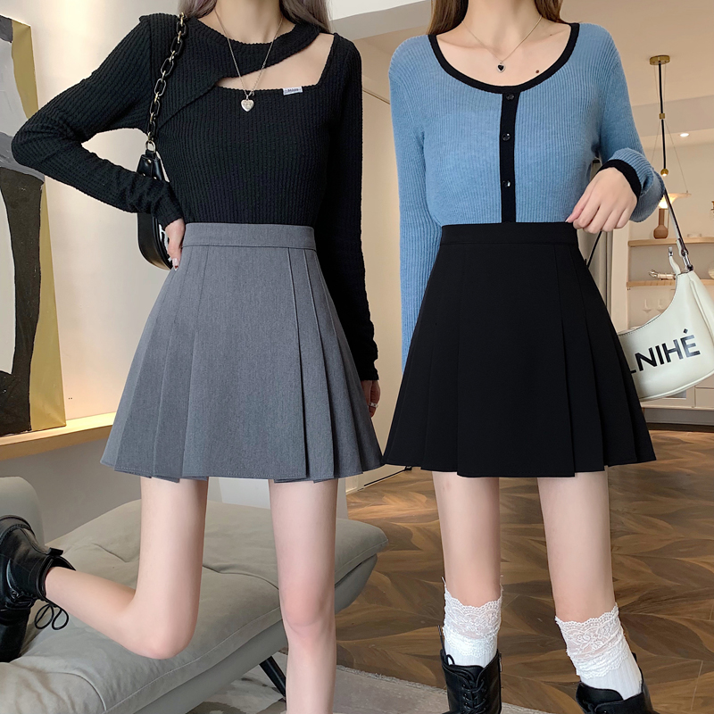 Real price word pleated skirt women's high waist spring new slim short skirt