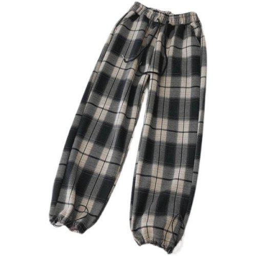 Official figure warm plaid pants women's autumn and winter Plush thickened loose and versatile slim sports Leggings