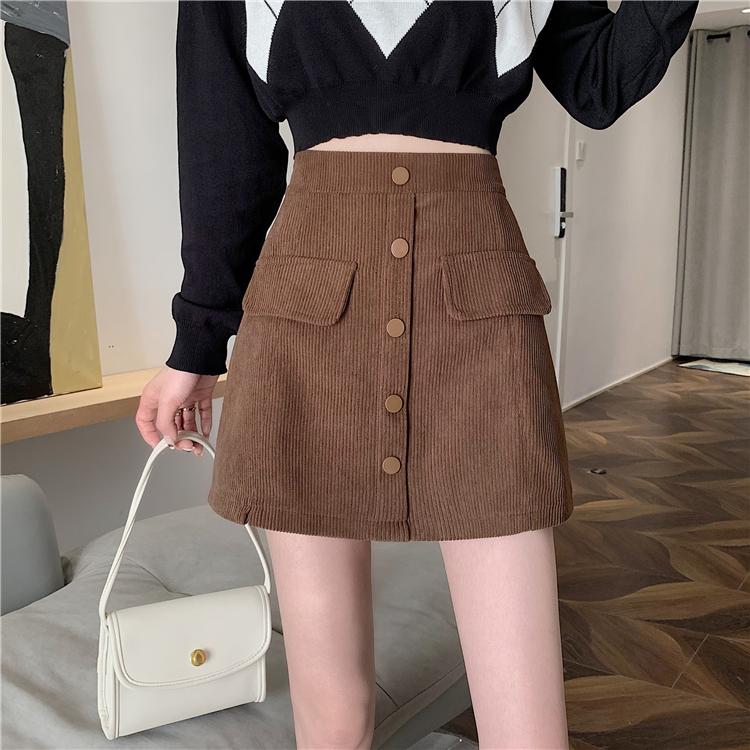 Real price winter new corduroy one row button thickened women wearing trouser skirt