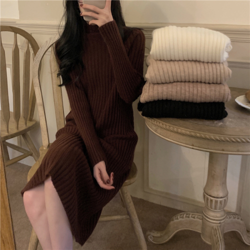 Real price Korean loose lazy knitted long sweater over the knee sweater dress women