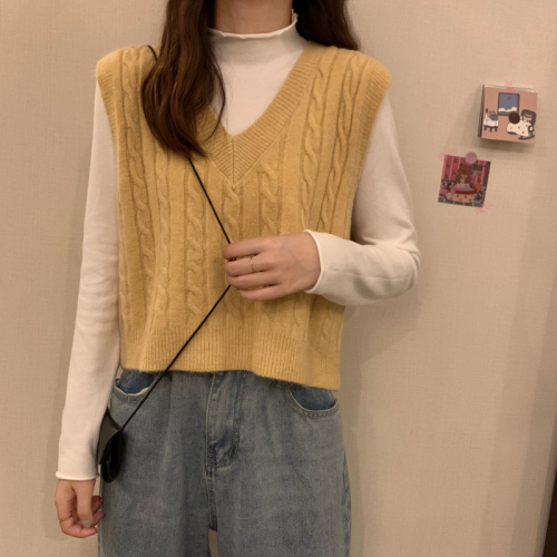 Vintage Port flavor V-neck twist knitted vest women's clothing autumn 2020 new loose outer wear thin sweater coat