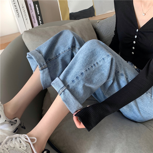 Real shot Korean jeans women's wide foot loose 2022 new high waist thin chic Wide Leg Jeans