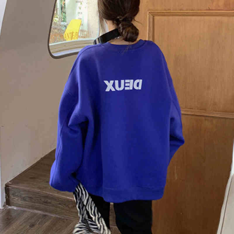 Sweater Klein Blue Sweater female hoodless Plush thickened loose student coat winter coat
