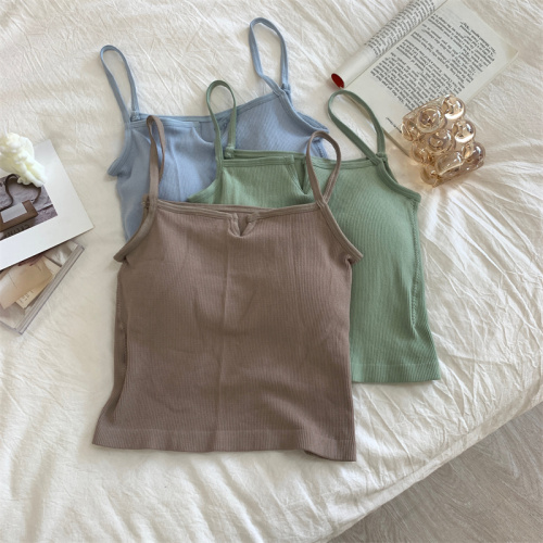 Real shooting real price autumn and winter Korean version solid color small V slim fit versatile suspender vest with chest cushion bottomed top