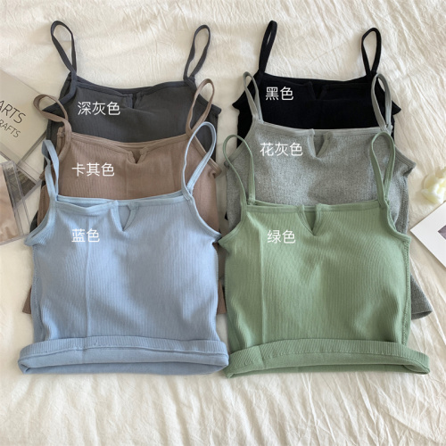 Real shooting real price autumn and winter Korean version solid color small V slim fit versatile suspender vest with chest cushion bottomed top