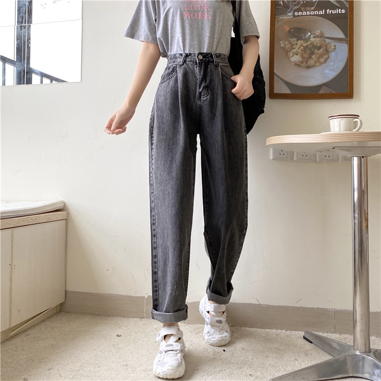 Real shooting of new loose jeans high waist thin wide leg pants chic straight pants