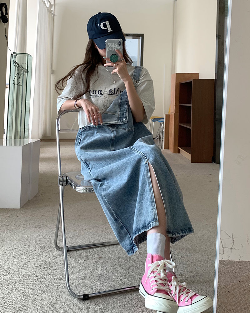 Real price 2021 new irregular denim suspender skirt age reducing versatile loose dress