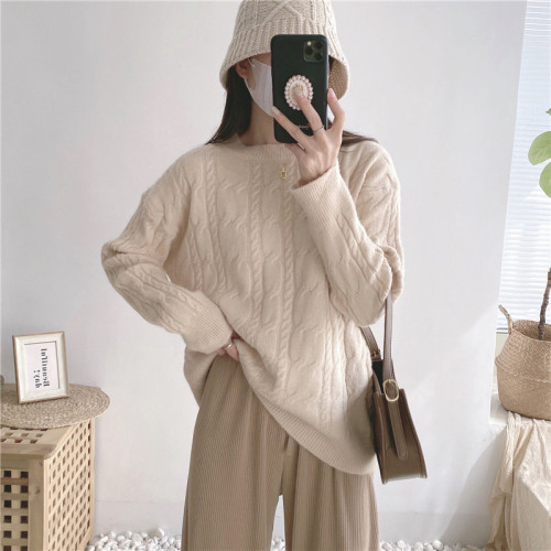 Real shot real price short twist thickened loose lazy wind wearing autumn and winter wool sweater top