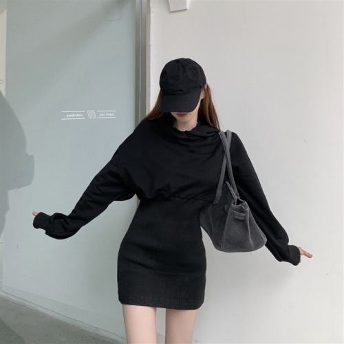 Winter Hooded Dress, waist closed, hip wrapped, fashion trend, plush and thickened dress for women