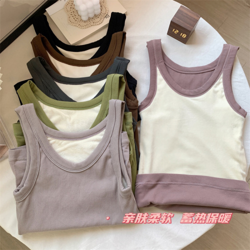 Real price and real shooting Korean version Plush thickened inner work clothes vest bottomed shirt sleeveless top warm suspender