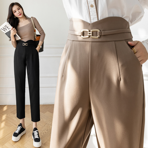Actual shooting of new high waist suit Harlan radish pants in spring 2022 women's straight tube hanging feeling small foot casual pants