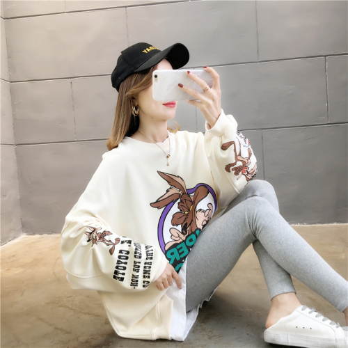 Real shooting cotton large size women's clothing spring and autumn thin long sleeve sweater women's Korean version loose and thin fake two-piece top net red