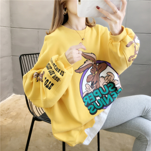 Real shooting cotton large size women's clothing spring and autumn thin long sleeve sweater women's Korean version loose and thin fake two-piece top net red