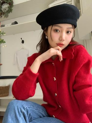Real price thickened warm New Year red love button sweater coat