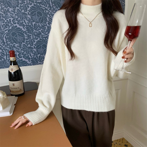Real price winter new Pullover small high collar versatile loose thickened Pullover Sweater Knitted Blouse women