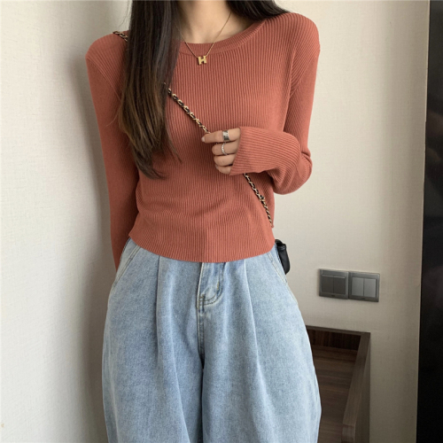 Real price slimming round neck Pullover long sleeve knitted bottomed shirt T-shirt women's sweater