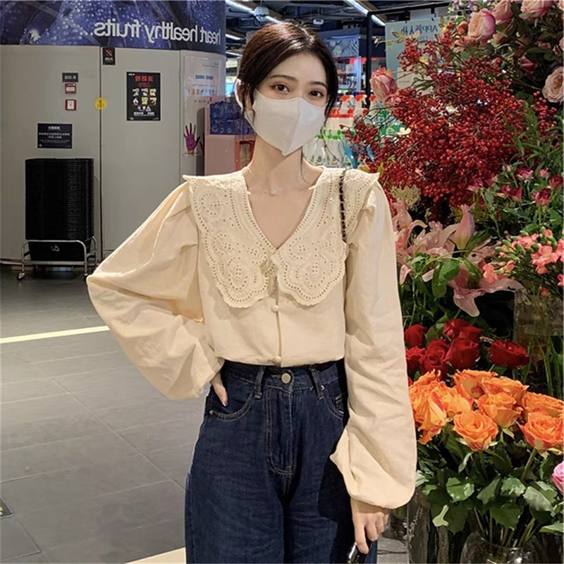 Early autumn chic top temperament design sense of minority chic doll collar long sleeve blouse 2021 new women's wear