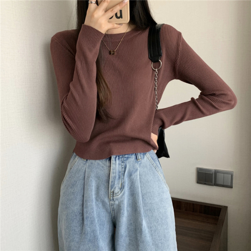 Real price slimming round neck Pullover long sleeve knitted bottomed shirt T-shirt women's sweater