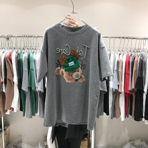 De Rong original diamond inlaid East Gate heavy industry letter three-dimensional hat antler frosted short sleeve t-shirt female
