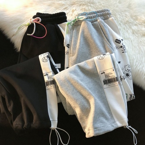 Spring new straight tube drop stripe pants women's autumn and winter high waist slim casual sports pants