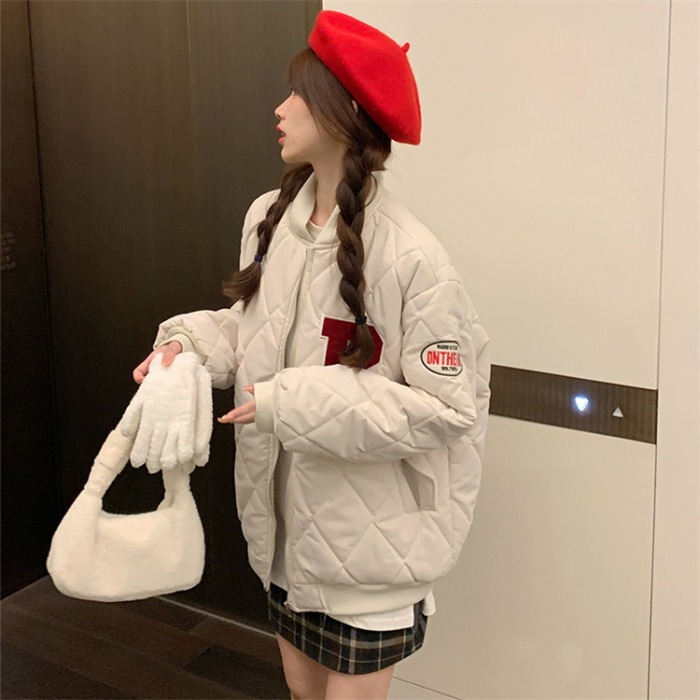 Real shot spot 2022 spring Chic Vintage Hong Kong flavor cotton American Baseball Jacket thickened cotton jacket female