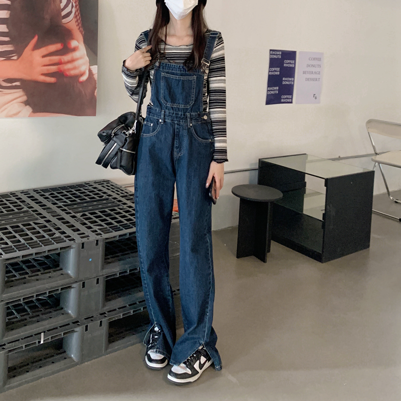Real price cowboy suspenders women's new loose small tooling straight tube thin and wide leg pants