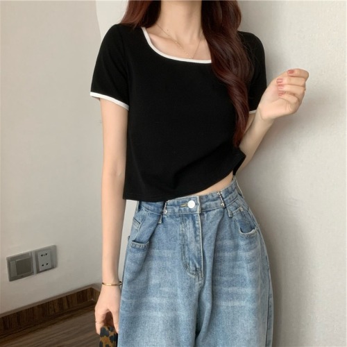 Ins super fire design sense of minority short sleeve T-shirt women's summer and Korean fashion short high waist slim sweet cool top