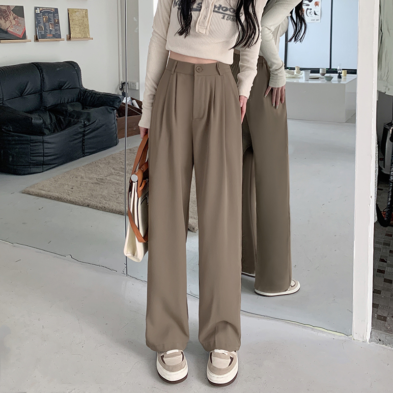 Real price 2022 spring new high waist elastic waist thin suit pants loose vertical feeling straight pants women