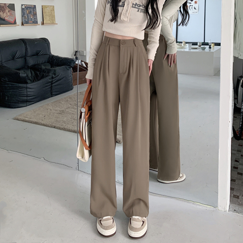 Real price  spring new high waist elastic waist thin suit pants loose vertical feeling straight pants women