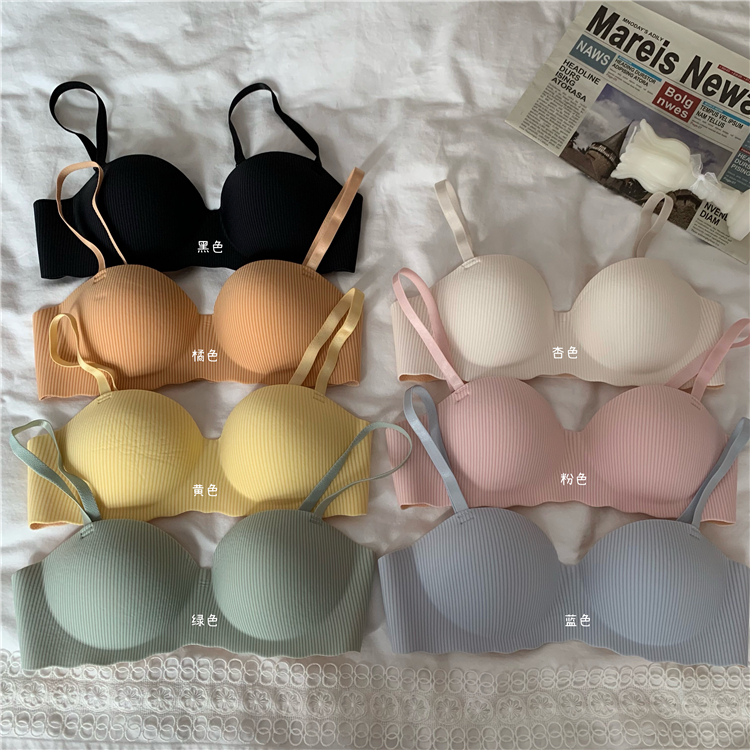 Korean candy striped traceless bra with no steel ring gathered small bra underwear