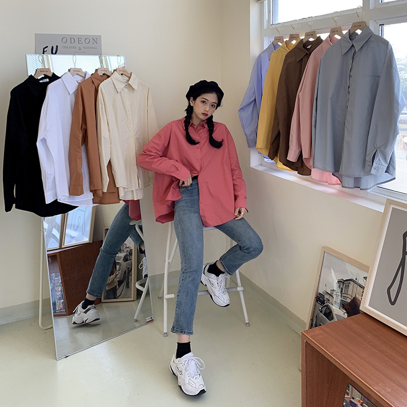 Real shot real price early spring new multicolor Korean Lapel button shirt, thin and loose shirt